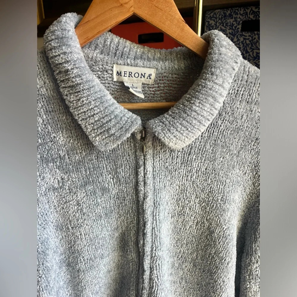 Merona light blue/grey fluffy zipper sweater - Picture 4 of 5